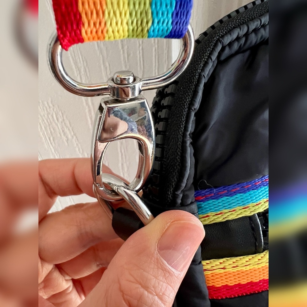 Sondra Roberts Squared black puffer crossbody bag with rainbow straps - Picture 7 of 16